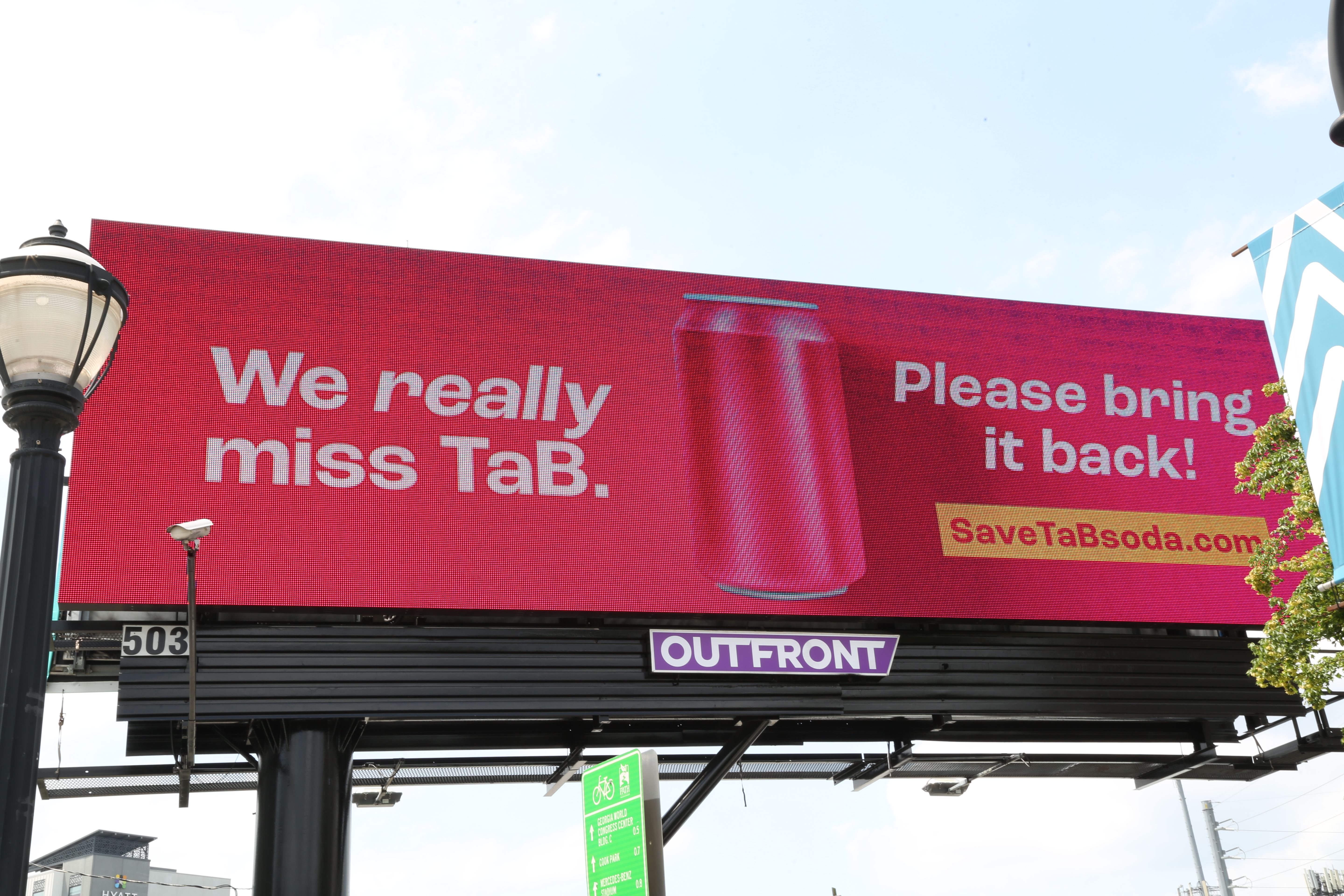SaveTaBSoda billboard in Atlanta: We really miss TaB. Please bring it back! SaveTaBsoda.com